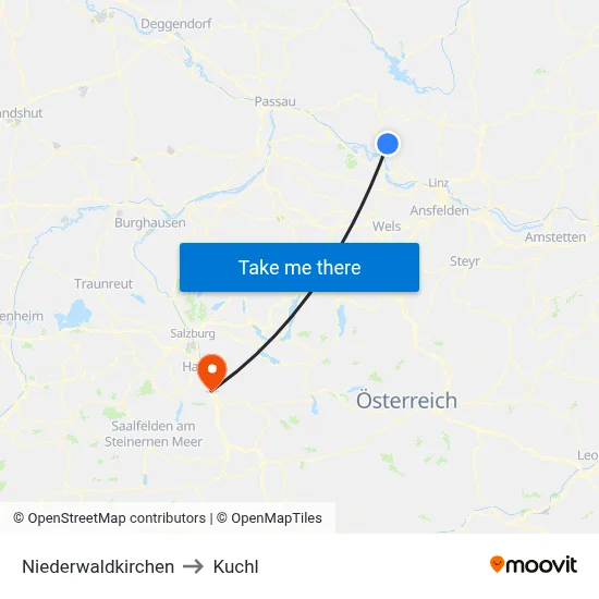 Niederwaldkirchen to Kuchl map