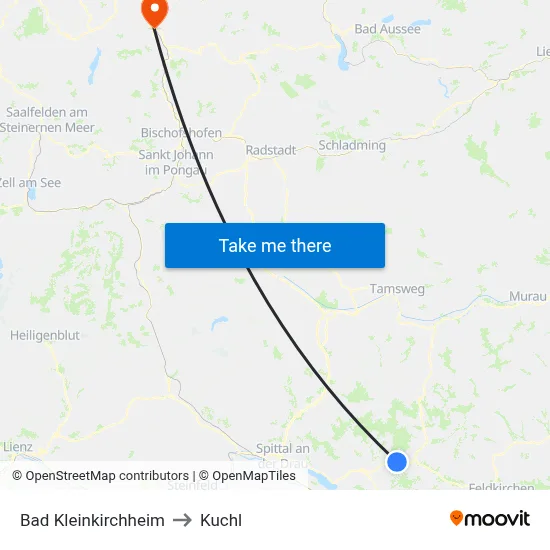Bad Kleinkirchheim to Kuchl map