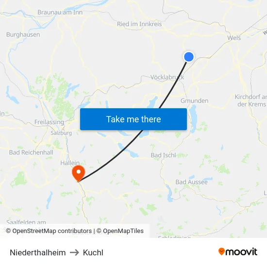Niederthalheim to Kuchl map