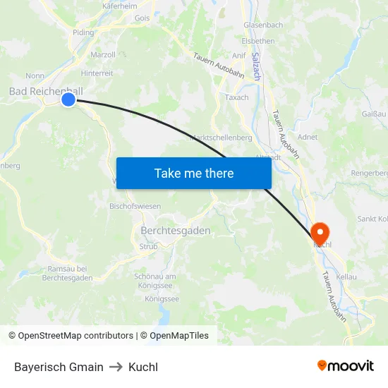 Bayerisch Gmain to Kuchl map
