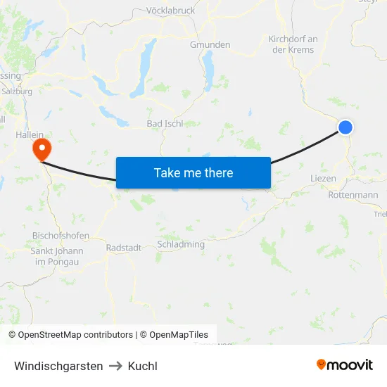 Windischgarsten to Kuchl map