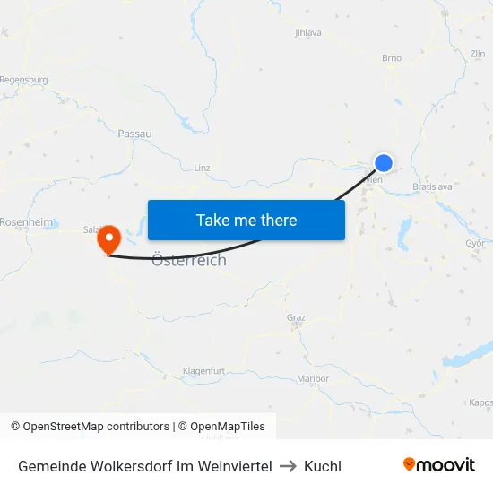 Gemeinde Wolkersdorf Im Weinviertel to Kuchl map