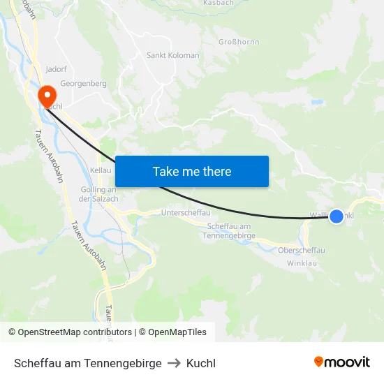 Scheffau am Tennengebirge to Kuchl map