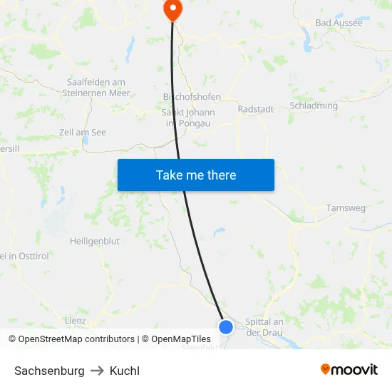 Sachsenburg to Kuchl map