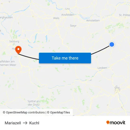 Mariazell to Kuchl map