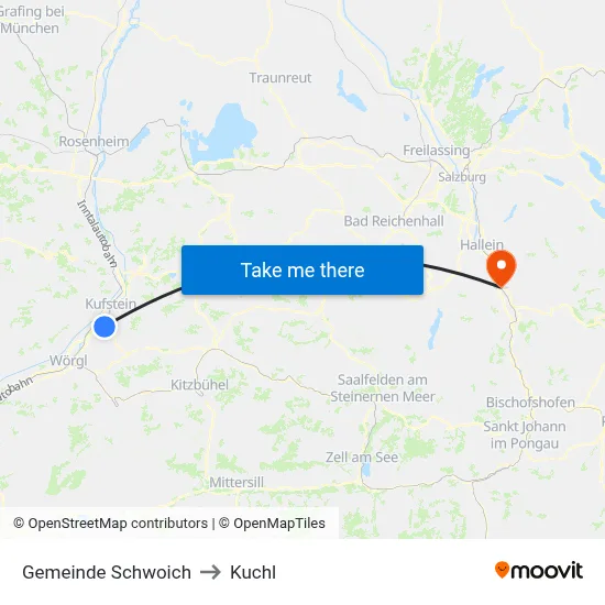 Gemeinde Schwoich to Kuchl map