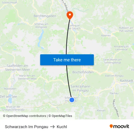 Schwarzach Im Pongau to Kuchl map