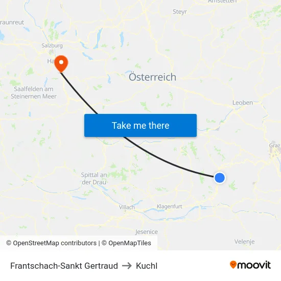 Frantschach-Sankt Gertraud to Kuchl map