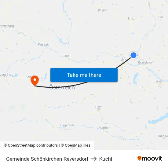 Gemeinde Schönkirchen-Reyersdorf to Kuchl map