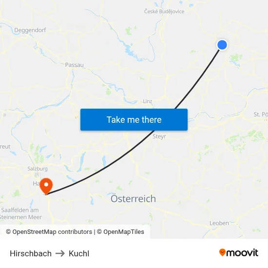 Hirschbach to Kuchl map