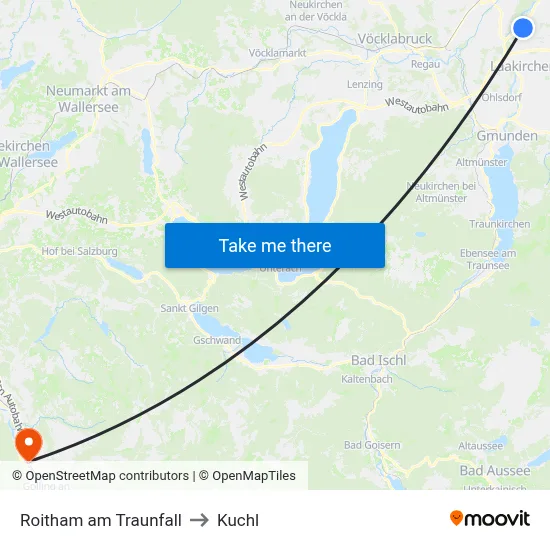 Roitham am Traunfall to Kuchl map