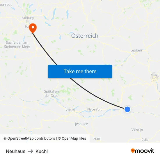Neuhaus to Kuchl map