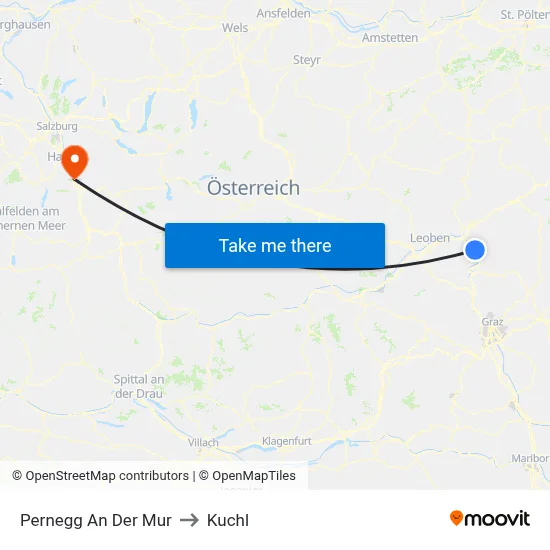 Pernegg An Der Mur to Kuchl map