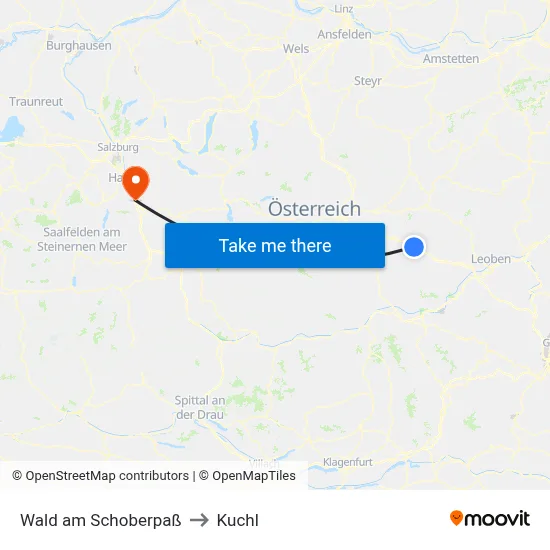 Wald am Schoberpaß to Kuchl map