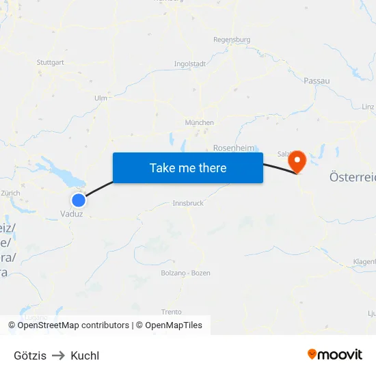 Götzis to Kuchl map
