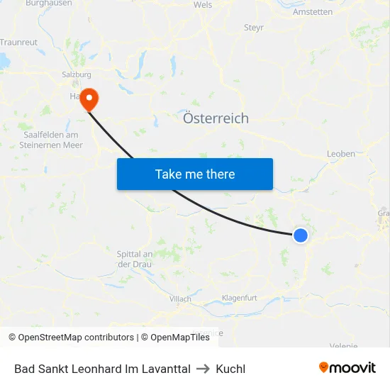 Bad Sankt Leonhard Im Lavanttal to Kuchl map