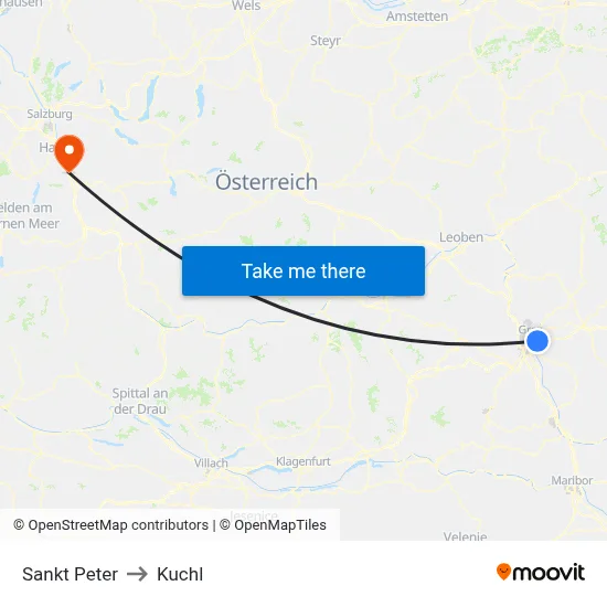 Sankt Peter to Kuchl map