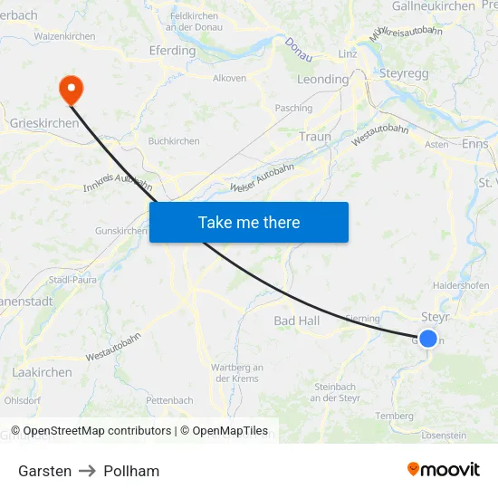 Garsten to Pollham map