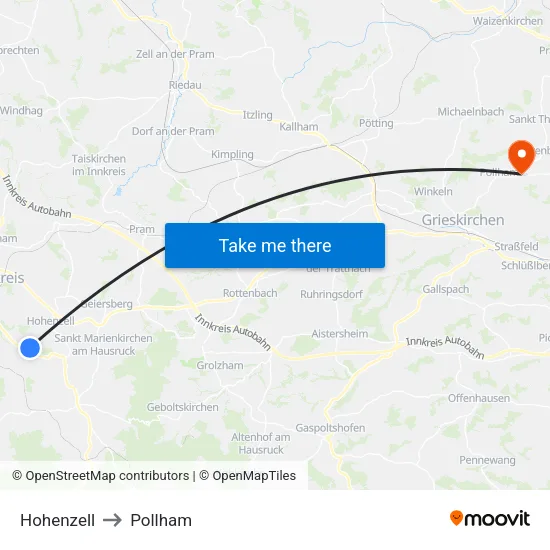 Hohenzell to Pollham map