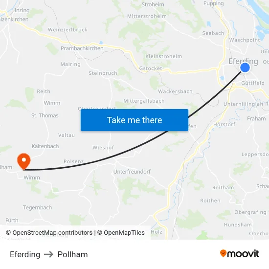 Eferding to Pollham map