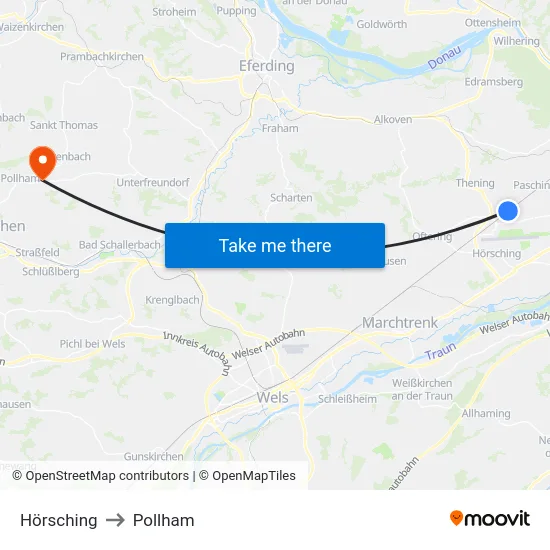 Hörsching to Pollham map