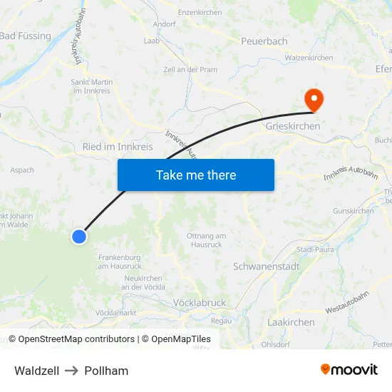 Waldzell to Pollham map