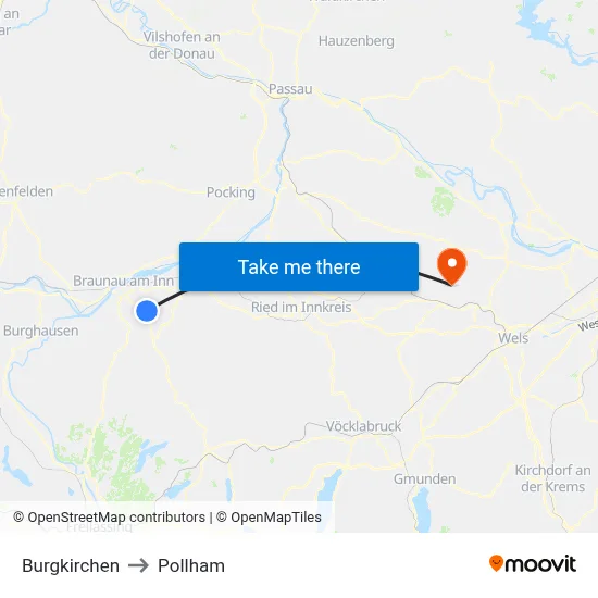 Burgkirchen to Pollham map