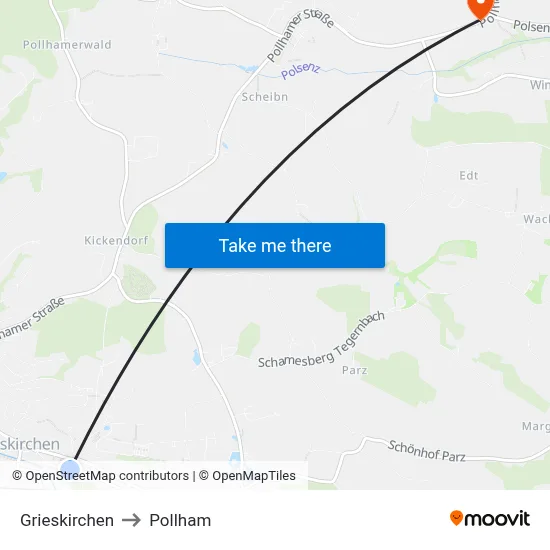 Grieskirchen to Pollham map