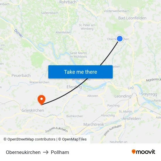 Oberneukirchen to Pollham map