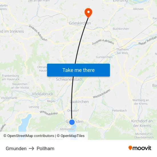 Gmunden to Pollham map