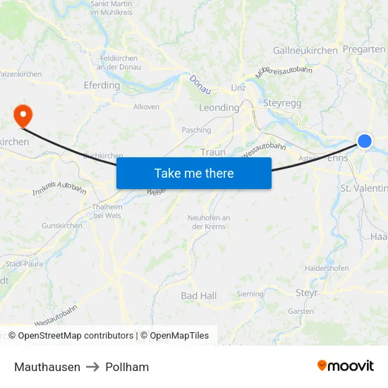 Mauthausen to Pollham map