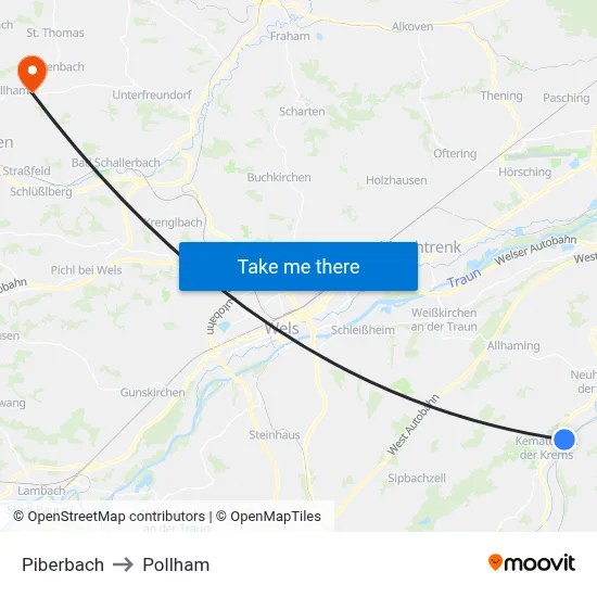 Piberbach to Pollham map