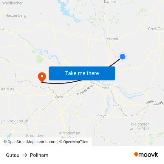 Gutau to Pollham map