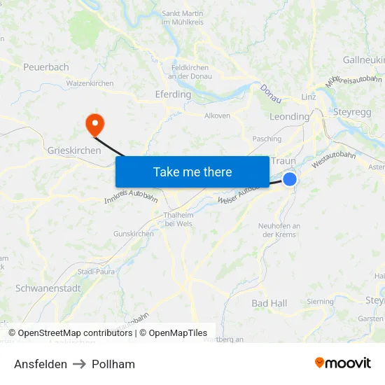 Ansfelden to Pollham map