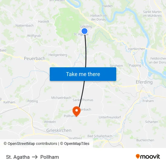 St. Agatha to Pollham map