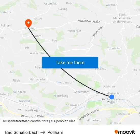 Bad Schallerbach to Pollham map