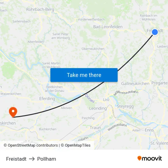 Freistadt to Pollham map