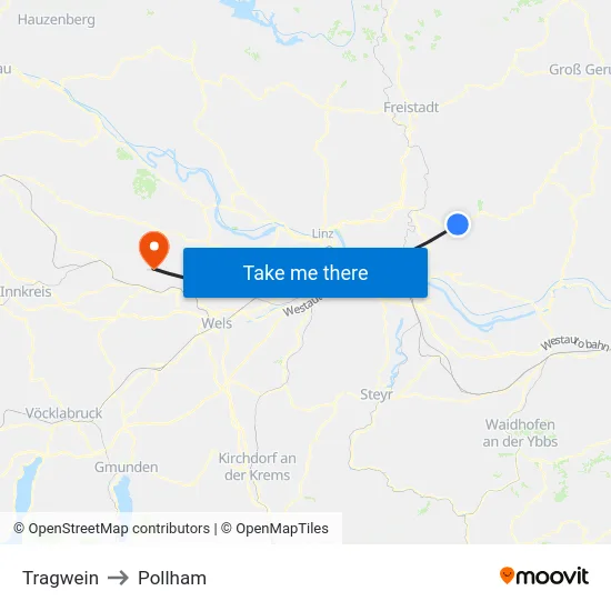Tragwein to Pollham map