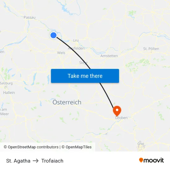 St. Agatha to Trofaiach map