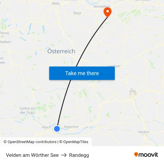 Velden am Wörther See to Randegg map