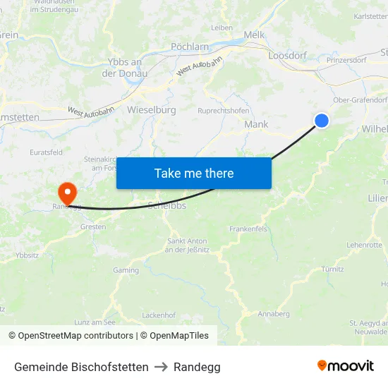 Gemeinde Bischofstetten to Randegg map