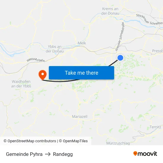 Gemeinde Pyhra to Randegg map