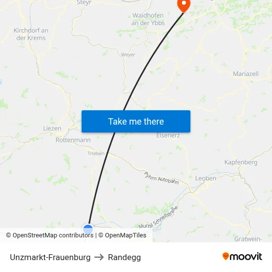 Unzmarkt-Frauenburg to Randegg map