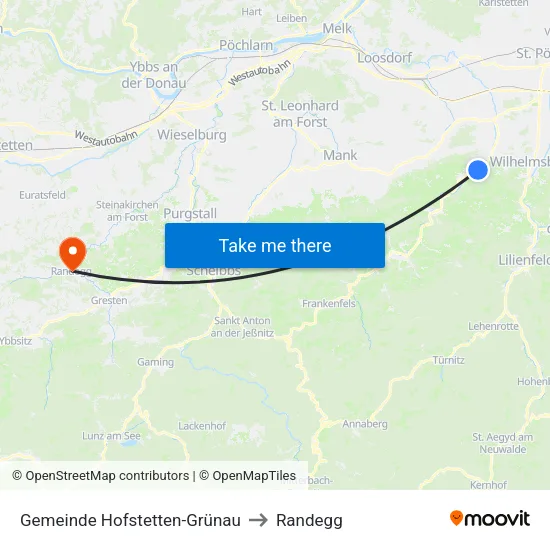 Gemeinde Hofstetten-Grünau to Randegg map