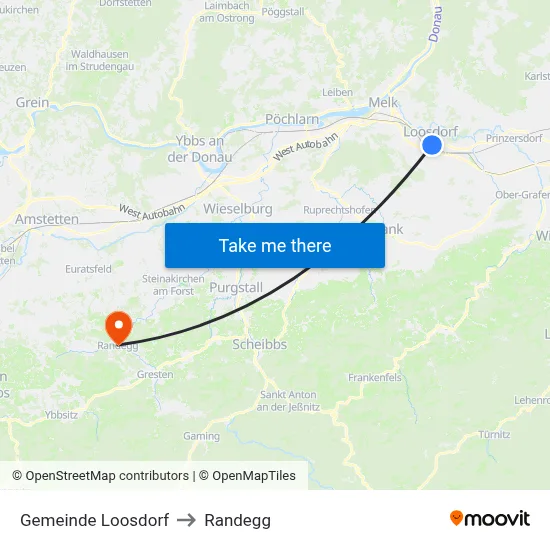 Gemeinde Loosdorf to Randegg map
