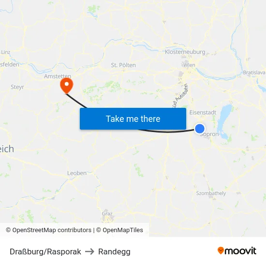 Draßburg/Rasporak to Randegg map