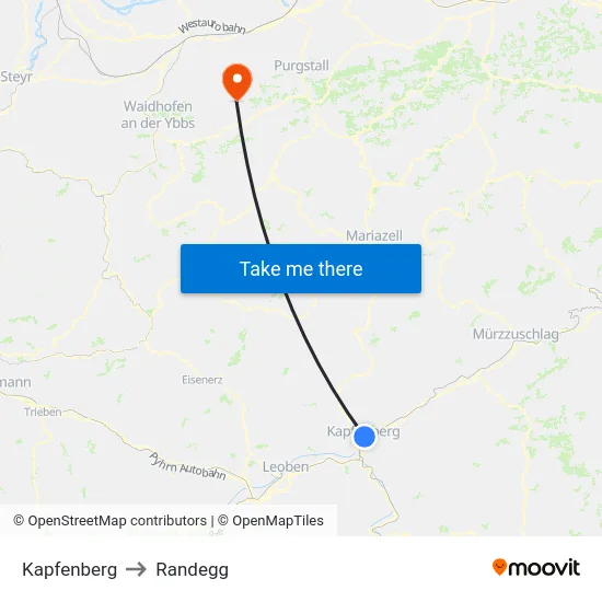 Kapfenberg to Randegg map