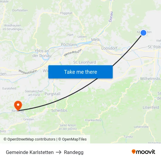 Gemeinde Karlstetten to Randegg map