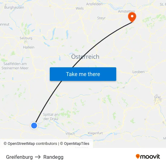 Greifenburg to Randegg map