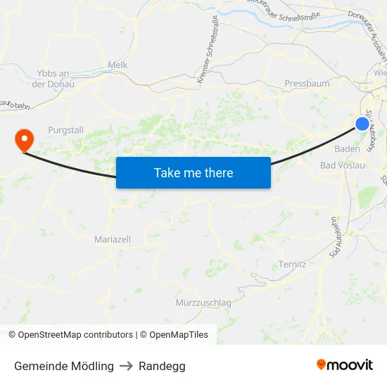 Gemeinde Mödling to Randegg map
